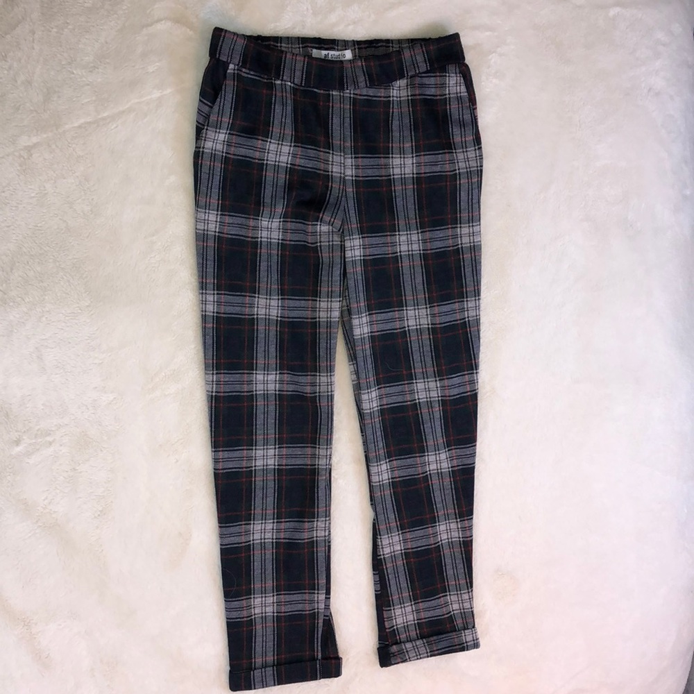 Green Plaid Pants with Stripe